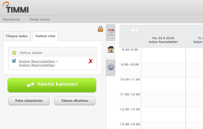 Kuva Timmi-tilavarausohjelmasta