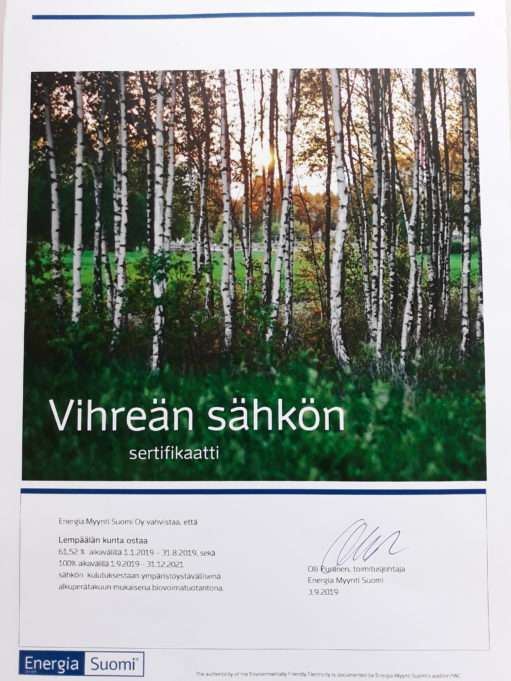 vihreän sähkön setrifikaatti