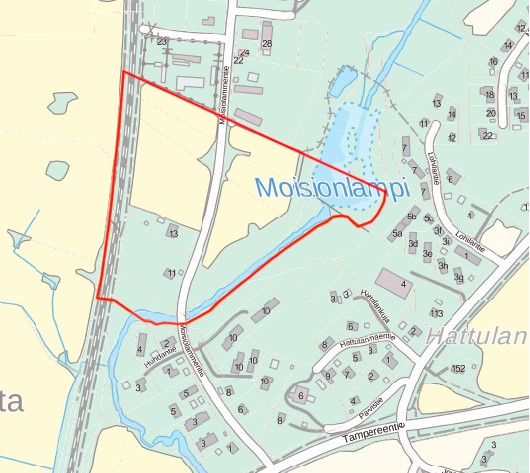 Moisiolammentien eteläosan kaavarajaus kartalla