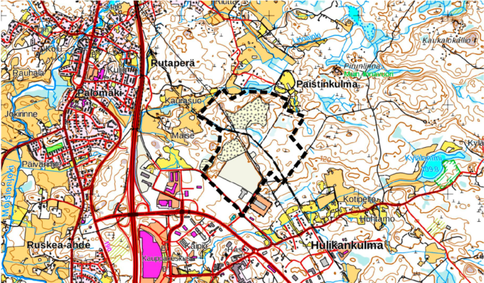Marjamäen pohjoisosan osayleiskaavan muutoksen kaavarajaus kartalla.