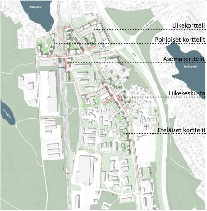 Kartta koko Sääksjärven keskustan yleissuunnitelman alueesta.