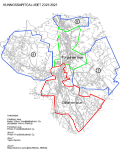 Talvikunnossapito alueet, auraus, hiekoitus