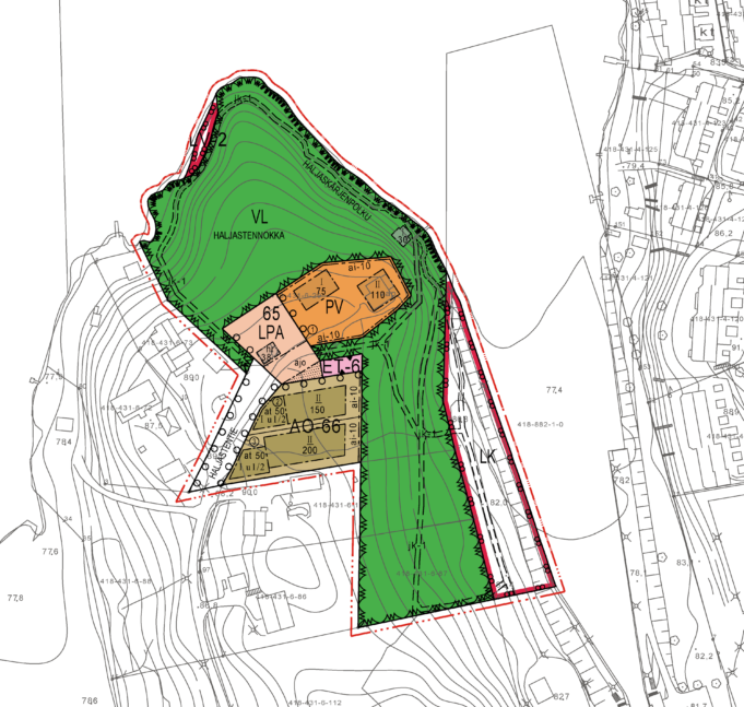 Ote Haljastennokan asemakaavan muutosluonnoksen kaavakartasta