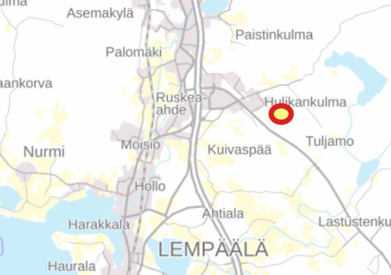 Karttakuva Hulikankulmasta.