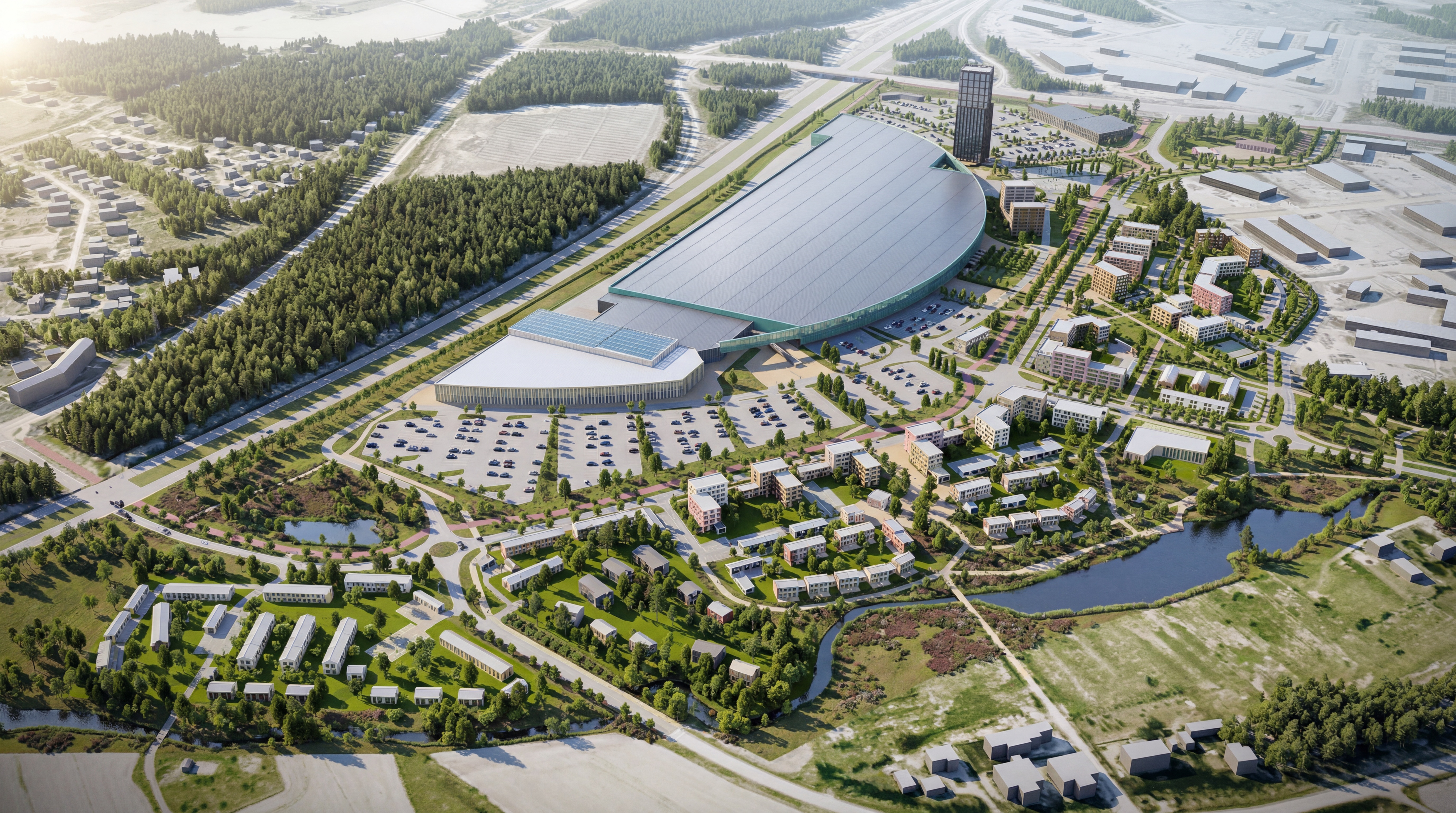 Havainnekuva Marjamäen uuden alakeskuksen yleissuunnitelmasta.