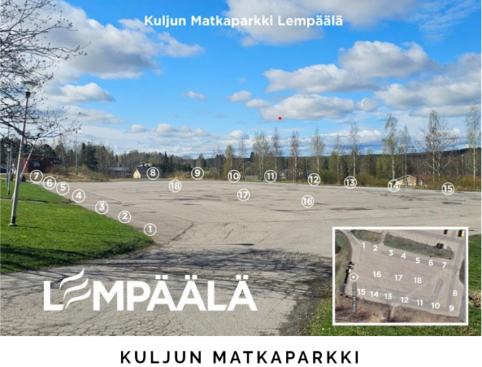 Kuljun Matkaparkissa on kahdeksantoista pysäköintipaikkaa asfalttialueella.