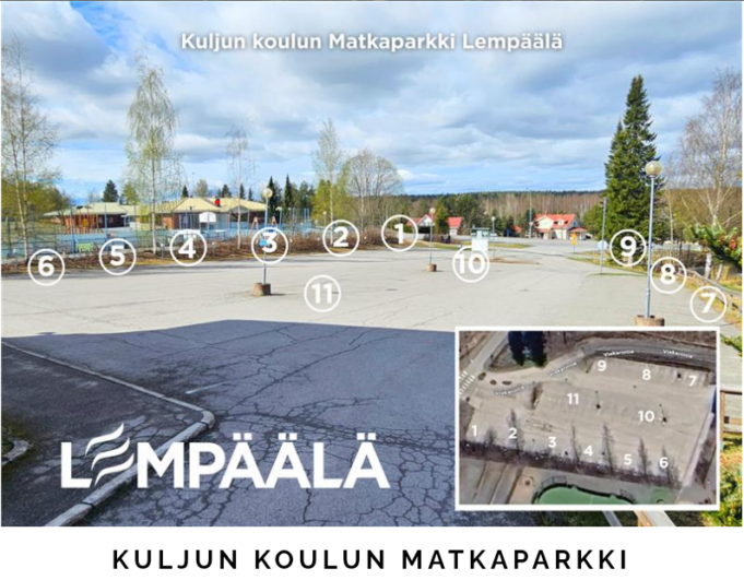 Kuljun koulun Matkaparkissa on 11 pysäköintipaikkaa asfalttialueella.
