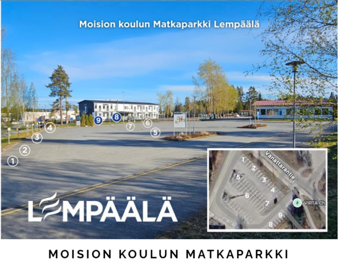 Moision koulun Matkaparkissa on yhdeksän pysäköintipaikkaa asfalttialueella.